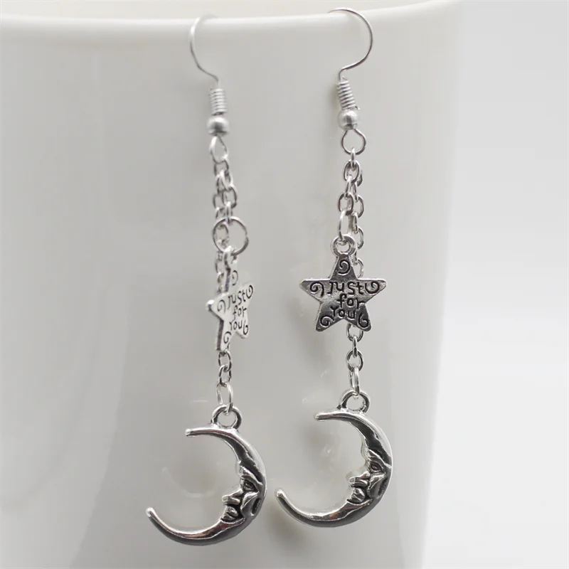 Fashion Classic Geometric Girl Star Moon Ear Hook Chain Crescent Alloy Pendant Female Earring Jewelry Gift