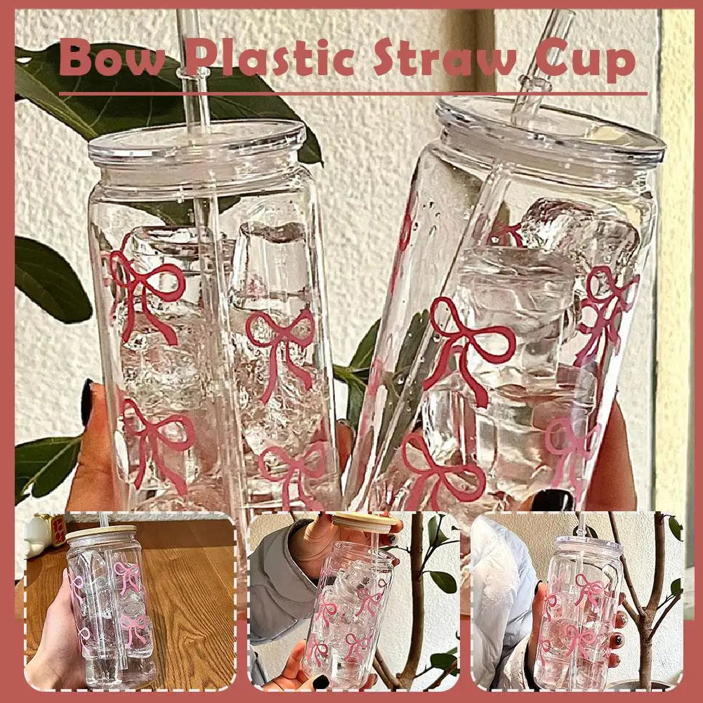 16oz Transparent Glass Tumbler Pink Bow Flower Sticker Drink Juice Cup Suitable For Hot And Cold Drinks In Summer D2V6