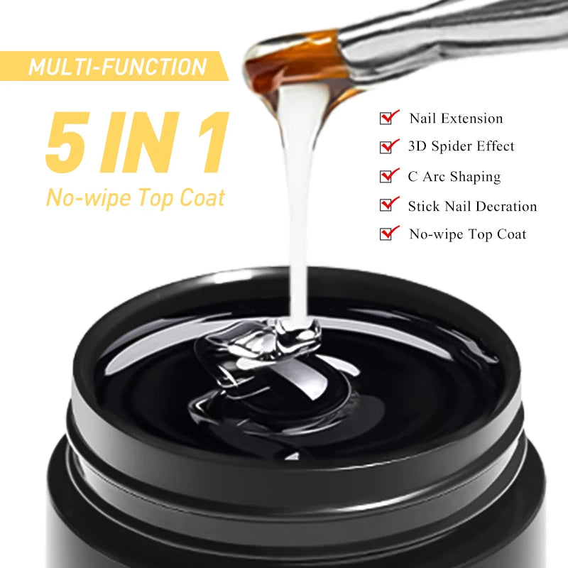 MTSSII 8ml 5 IN 1 No-wipe Top Coat Reinforcement Gel Nail Polish Efficient Function Adhesive Water Nail Art Gel DIY Design