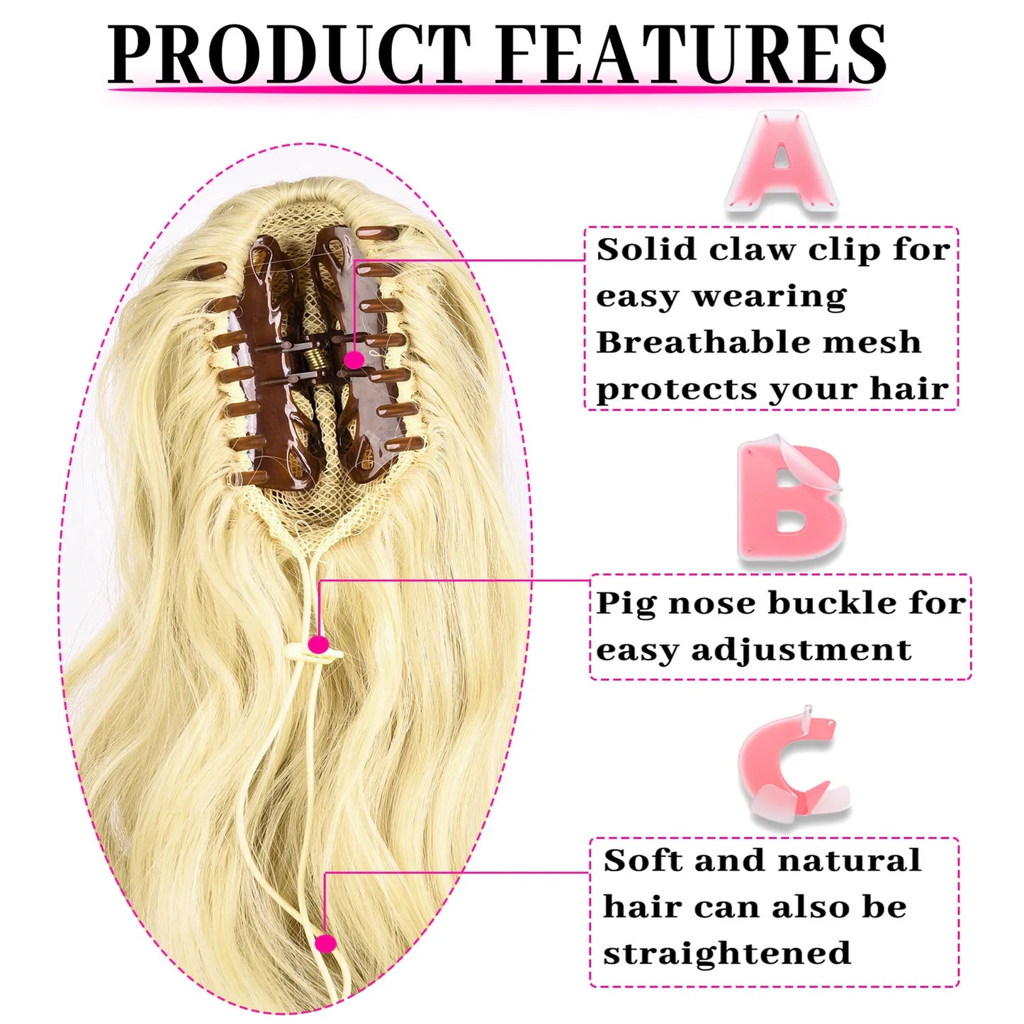 Synthetic Hair Piece Claw Clip in Ponytail Extension for women, Layered Wavy Hair Ponytail Extension, Soft Natural Looking