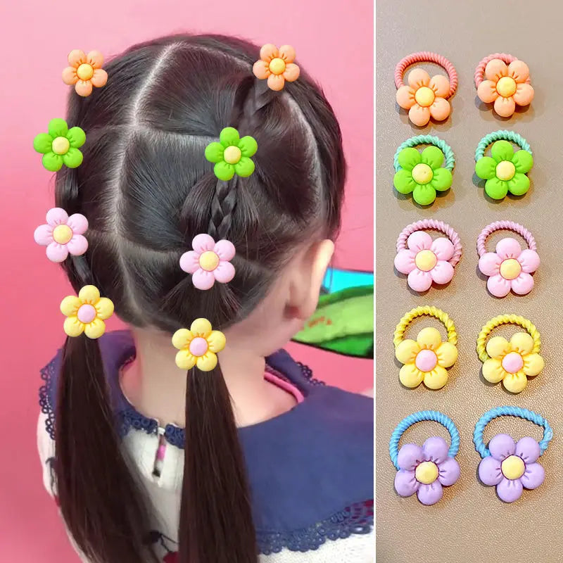 10Pcs/Set Big Bow Flower Elastic Hairbands Children Girls Sweet Hair Ties Fashion Headbands Hair Accessories Rubber Band For Kid