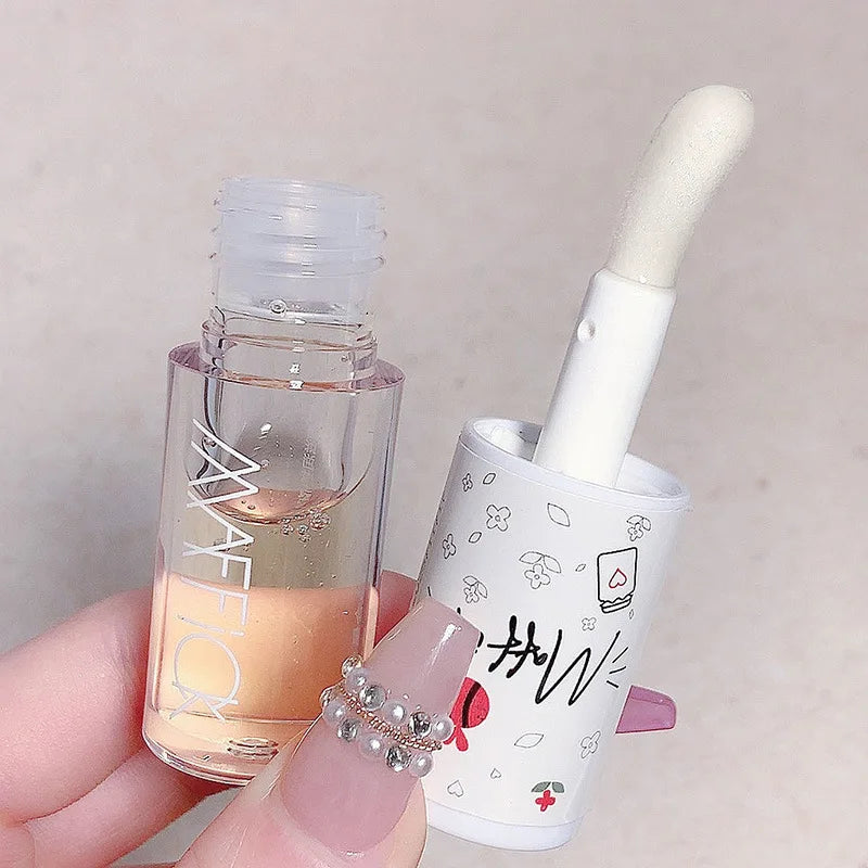 Transparent Honey Lip Oil Long-Lasting Moisturizing Lip Gloss Blam Fades Lip Lines Lipgloss with Big Brush Head Peach Milk Taste