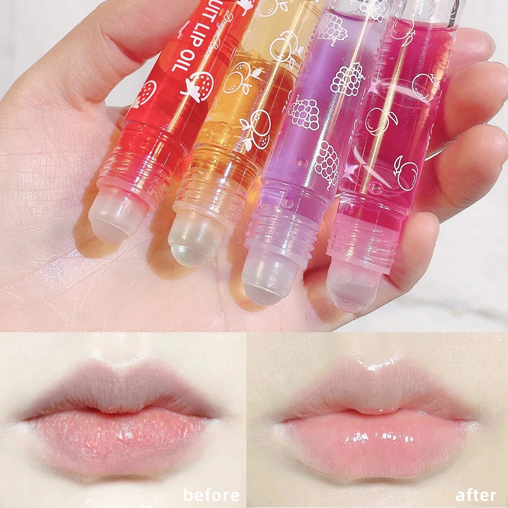 1Pcs Fresh Fruit Roll-On Lip Balm Moisturizing Clear Transparent Lip Oil Long Lasting Hydrating Lip Gloss Woman Makeup Cosmetics