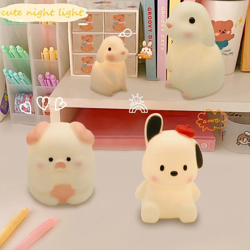 Silica Gel Night Light Bedroom Decor Lights Button Battery Powered Moonlight Cartoon Animal Lamps Children Gift Decorative Lamp