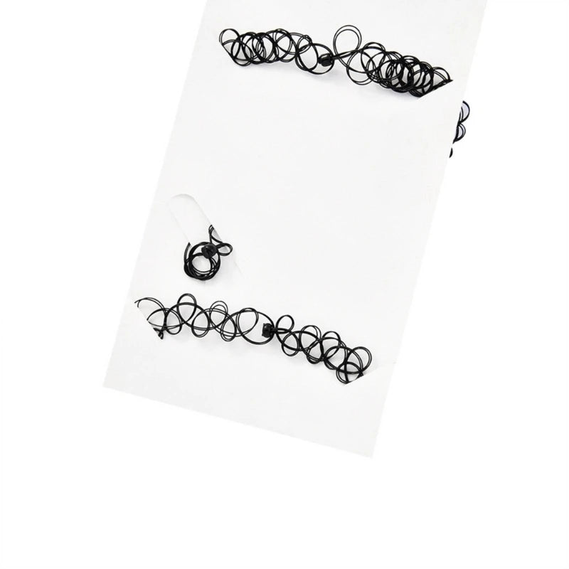 3Pcs Black Tattoos Choker Bracelet Ring Elastic Stretchable Chokers Gothic Tattoos Choker Chain Jewelry for Women Girls Dropship