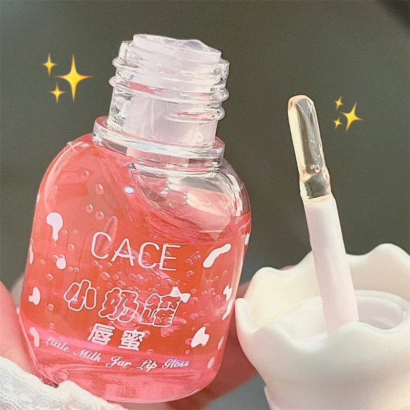 CACE Cute Milk Jar Lipgloss Lip Plumper Oil Moisturizing Lipstick Peach Colorless Glitter Lipgloss Long Lasting Lipgloss Makeup