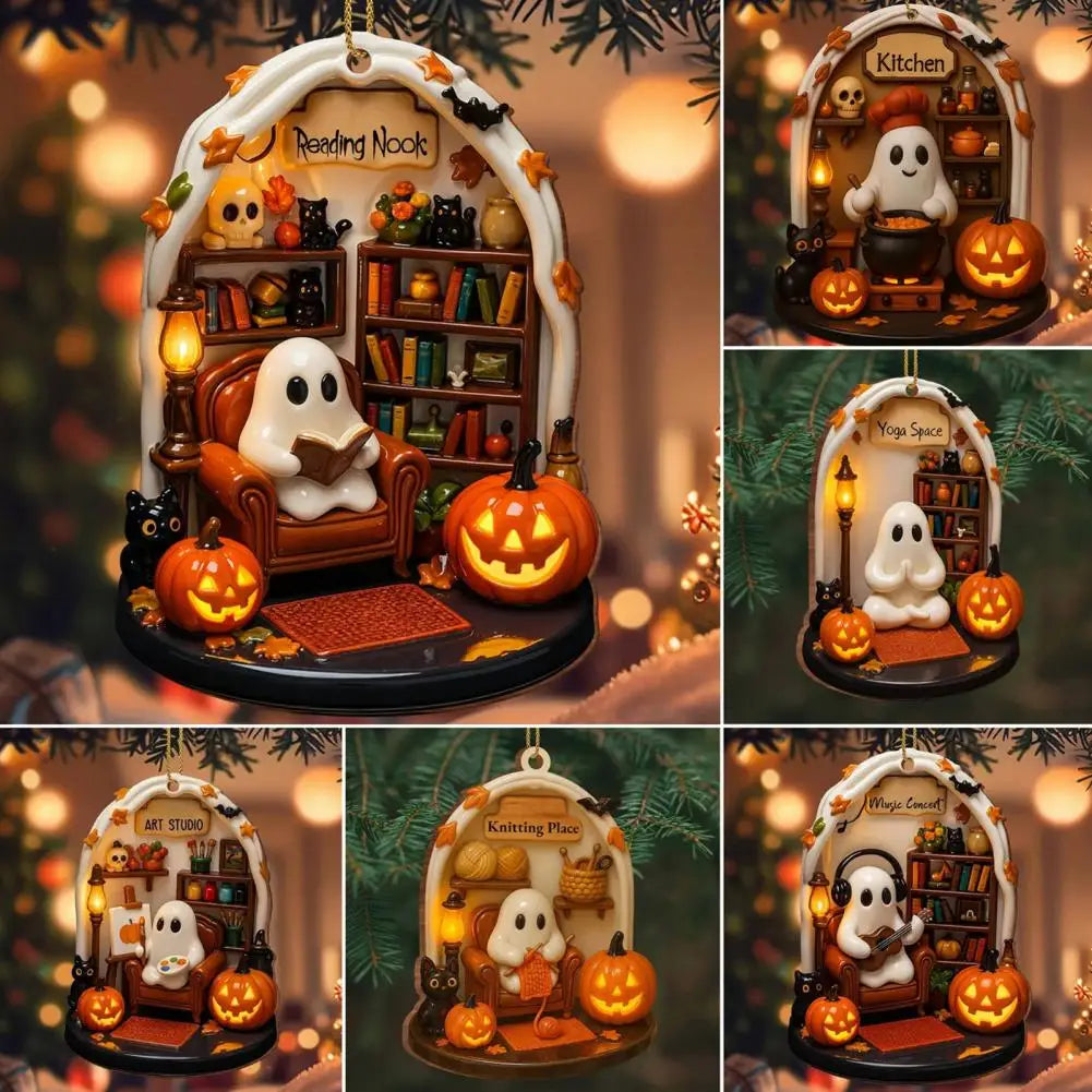 Cute Halloween Decorations Spooky Halloween Ghost Ornaments for Indoor Home Decor Acrylic Ghost-themed Hanging for Reading