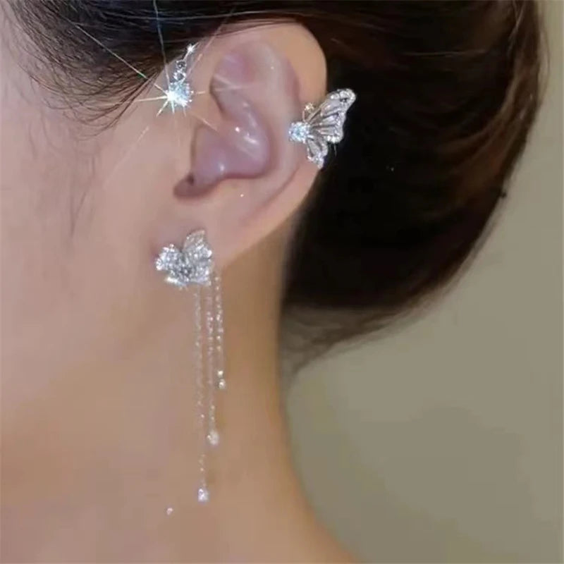 Sparkling Zirconia Ear Cuff Cilp Earrings Crystal Rhinestone Butterfly Ear Clips Without Piercing For Women Wedding Jewelry Gift