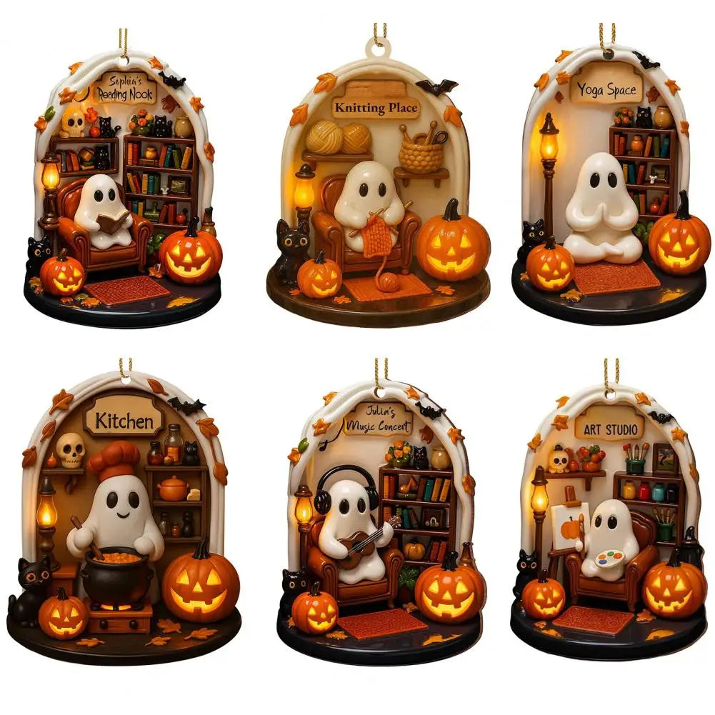 Cute Halloween Decorations Spooky Halloween Ghost Ornaments for Indoor Home Decor Acrylic Ghost-themed Hanging for Reading