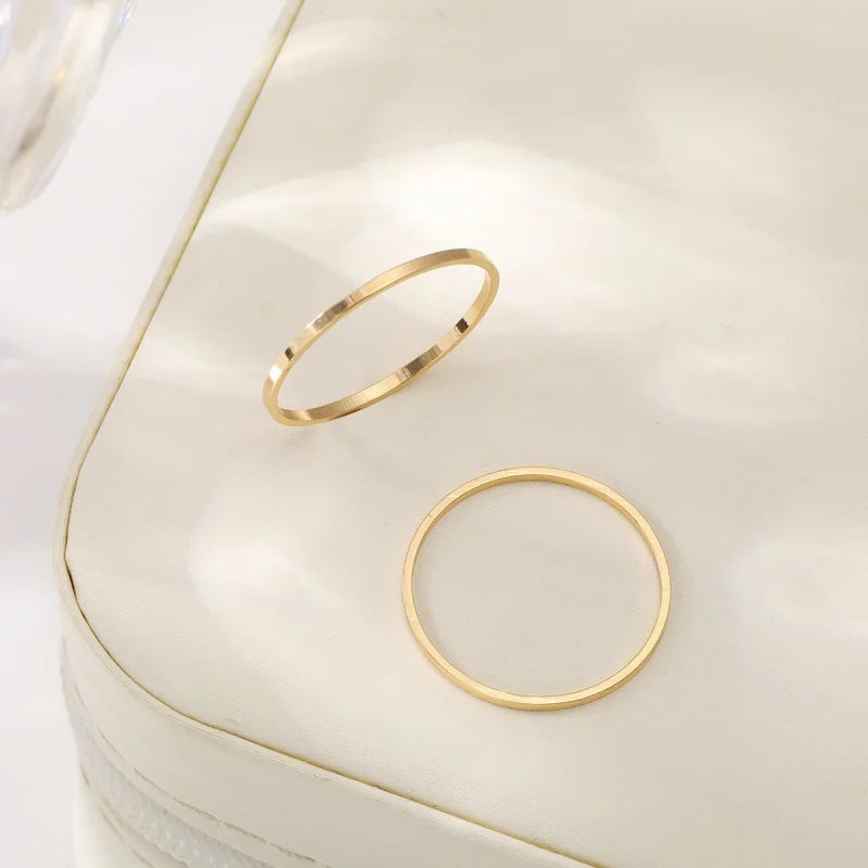2Pcs Classic Simple Dainty Smooth Woman Thin Ring Top Quality Jewelry For Women Girls Fashion Wedding Party Jewelry Gift