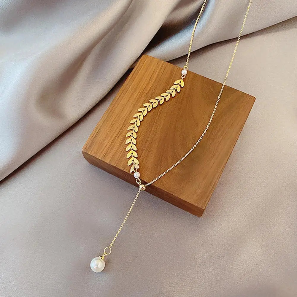 New Simple Wheat Ear Pearl Bracelet Necklace Earrings Jewelry Set for Women Temperament Lucky Gold Color Bracelet Charm Jewelry