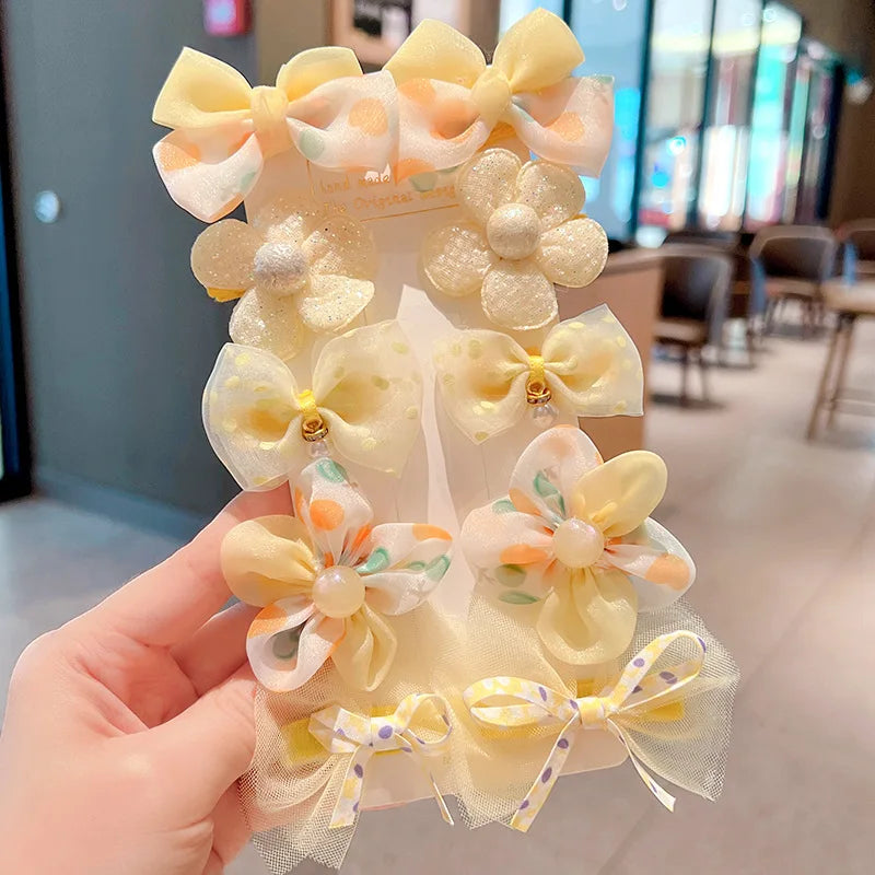 10Pcs/Set Big Bow Flower Elastic Hairbands Children Girls Sweet Hair Ties Fashion Headbands Hair Accessories Rubber Band For Kid