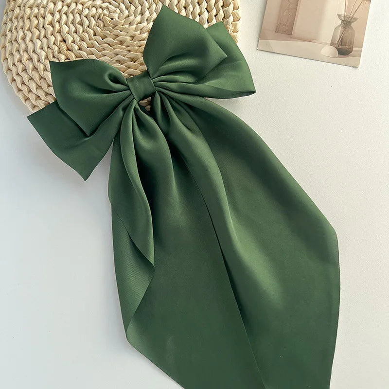 Bow Ribbon Hair Clip Women Solid Color Satin Ribbon Long Big Bows Hairpin Bowknot Barrettes Hair Accessories For Girls