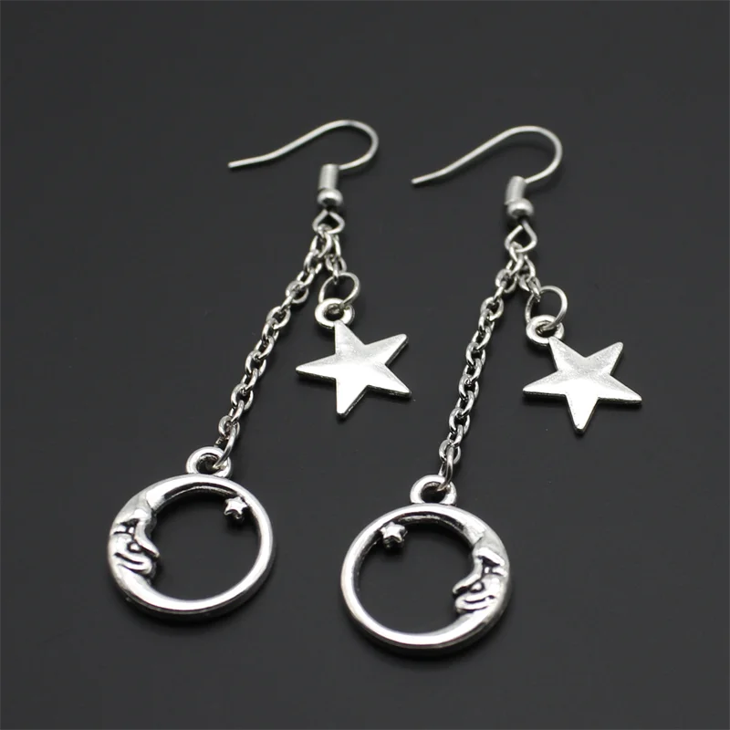 Fashion Classic Geometric Girl Star Moon Ear Hook Chain Crescent Alloy Pendant Female Earring Jewelry Gift