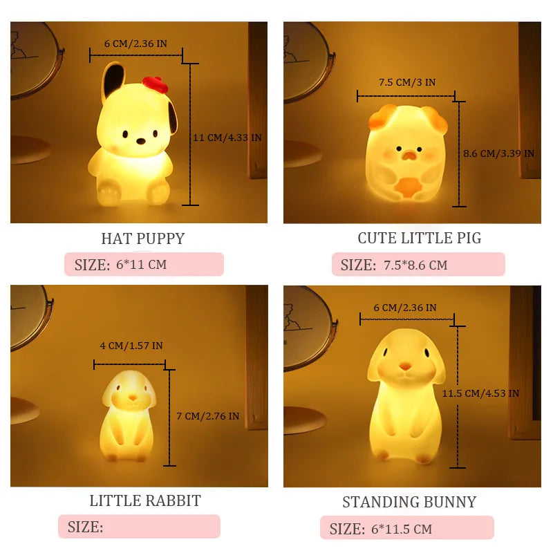 Silica Gel Night Light Bedroom Decor Lights Button Battery Powered Moonlight Cartoon Animal Lamps Children Gift Decorative Lamp