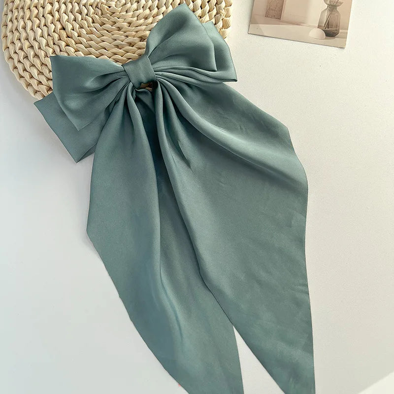 Bow Ribbon Hair Clip Women Solid Color Satin Ribbon Long Big Bows Hairpin Bowknot Barrettes Hair Accessories For Girls