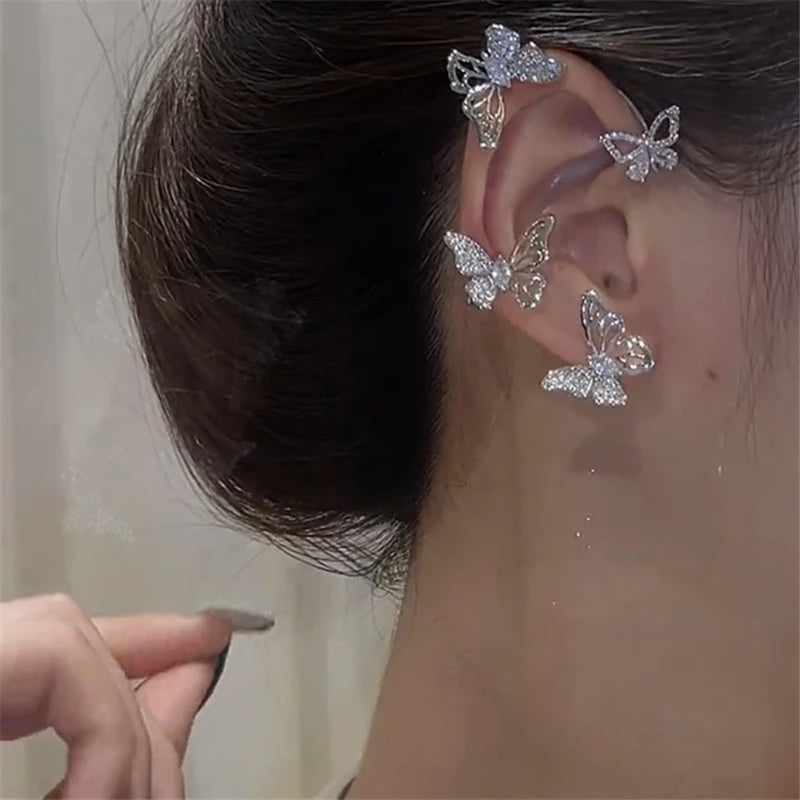 Sparkling Zirconia Ear Cuff Cilp Earrings Crystal Rhinestone Butterfly Ear Clips Without Piercing For Women Wedding Jewelry Gift