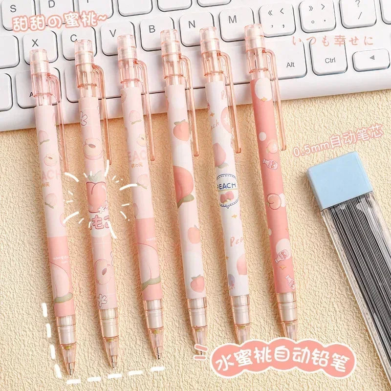 HEYEJET 1 Pieces 0.5mm Honey Peach Cute Press Automatic Mechanical Pencil School Office Supplies Student Stationery Gift Refill