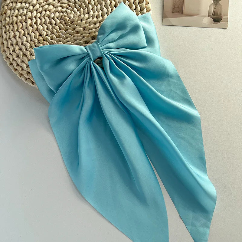 Bow Ribbon Hair Clip Women Solid Color Satin Ribbon Long Big Bows Hairpin Bowknot Barrettes Hair Accessories For Girls