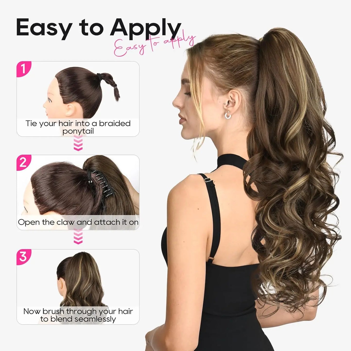 Synthetic Hair Piece Claw Clip in Ponytail Extension for women, Layered Wavy Hair Ponytail Extension, Soft Natural Looking
