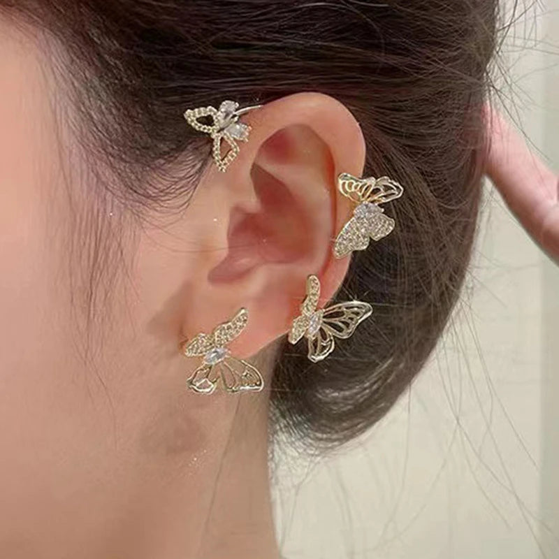 Sparkling Zirconia Ear Cuff Cilp Earrings Crystal Rhinestone Butterfly Ear Clips Without Piercing For Women Wedding Jewelry Gift