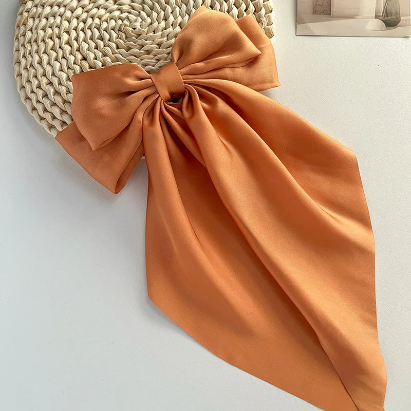Bow Ribbon Hair Clip Women Solid Color Satin Ribbon Long Big Bows Hairpin Bowknot Barrettes Hair Accessories For Girls