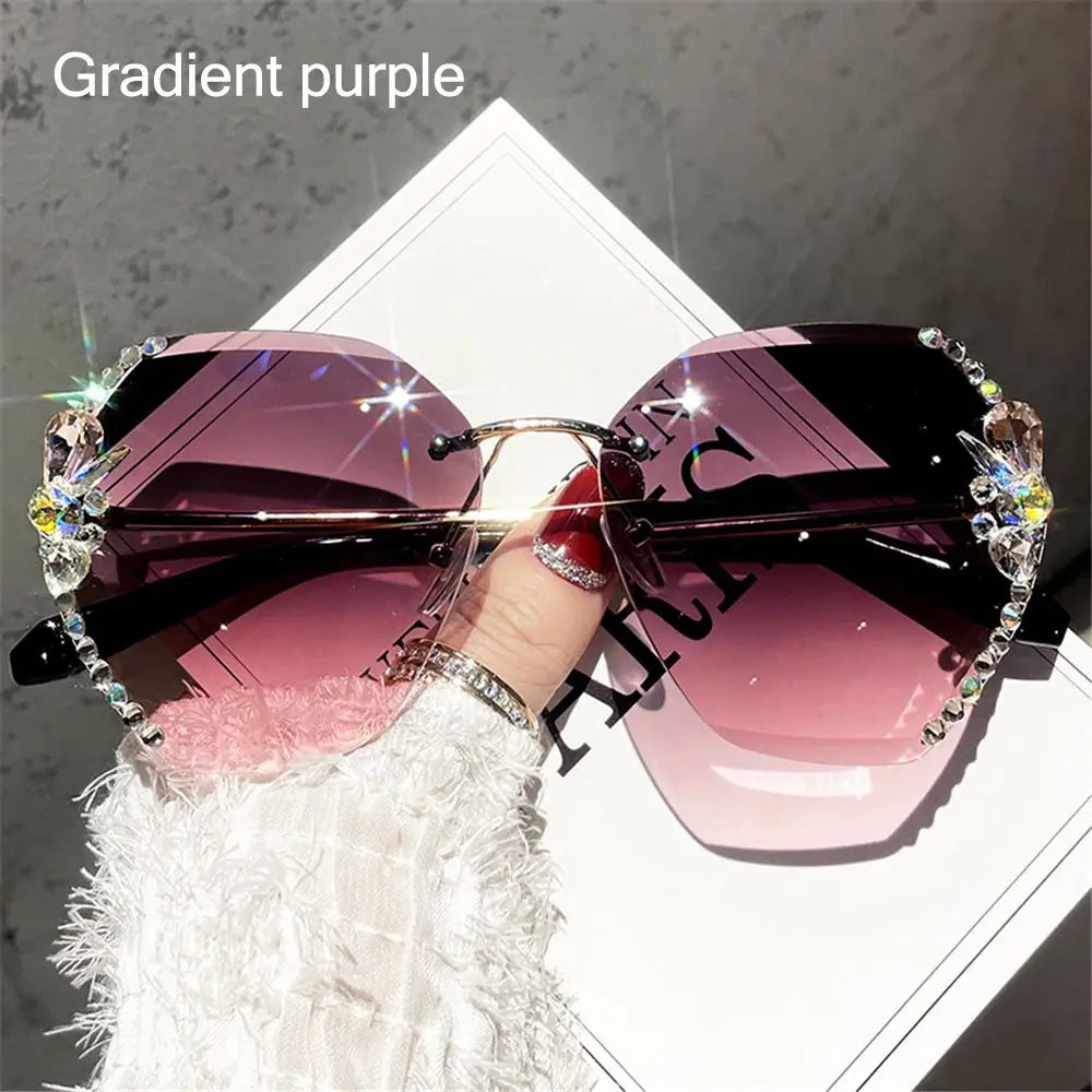 New Borderless Metal Sunglasses Women's Decorative Diamond Sun Glasses Gradient Lens Women Luxury Brand Designers Eyewear UV400