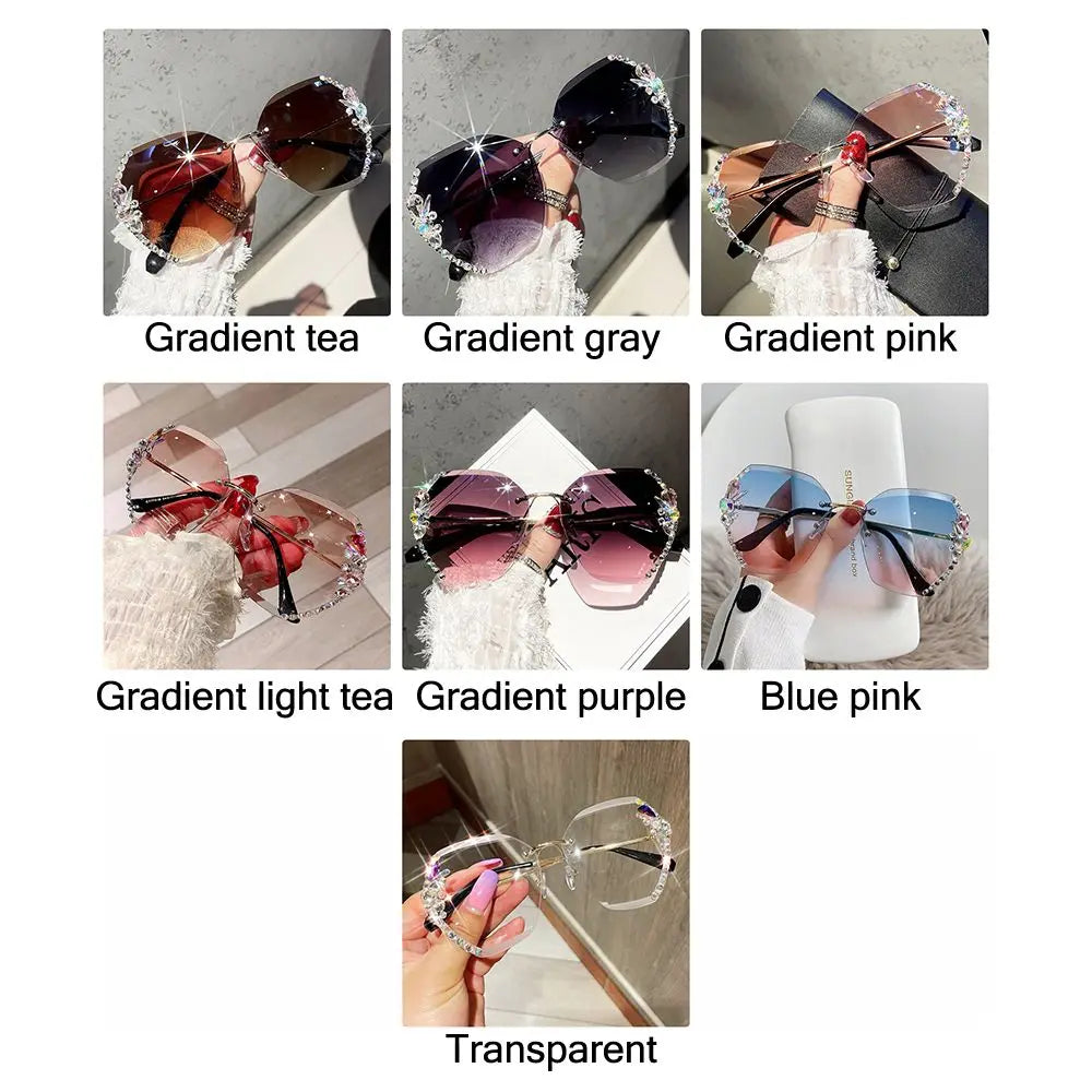 New Borderless Metal Sunglasses Women's Decorative Diamond Sun Glasses Gradient Lens Women Luxury Brand Designers Eyewear UV400