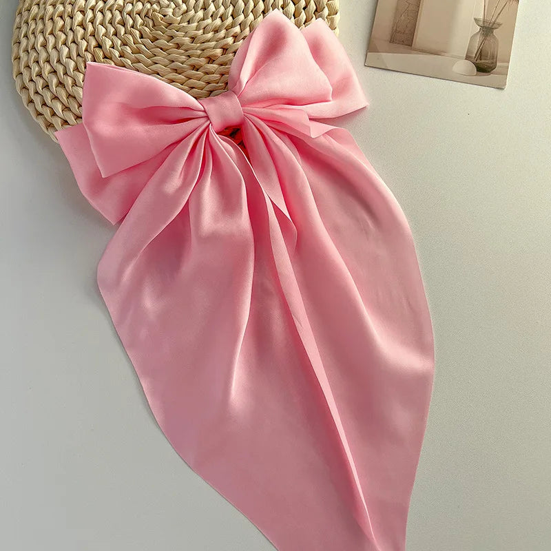 Bow Ribbon Hair Clip Women Solid Color Satin Ribbon Long Big Bows Hairpin Bowknot Barrettes Hair Accessories For Girls