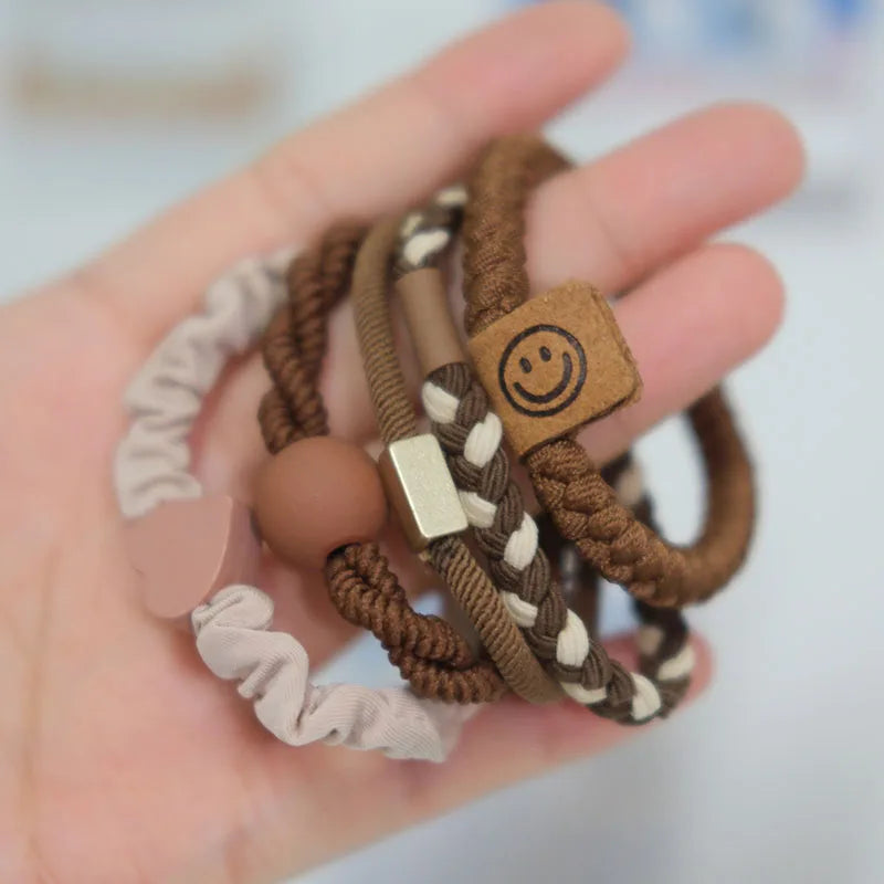 5PCS Women's Hair Ring Set Hair Accessories High Elasticity Leather Band Simple Temperament High Ponytail Durability New Style