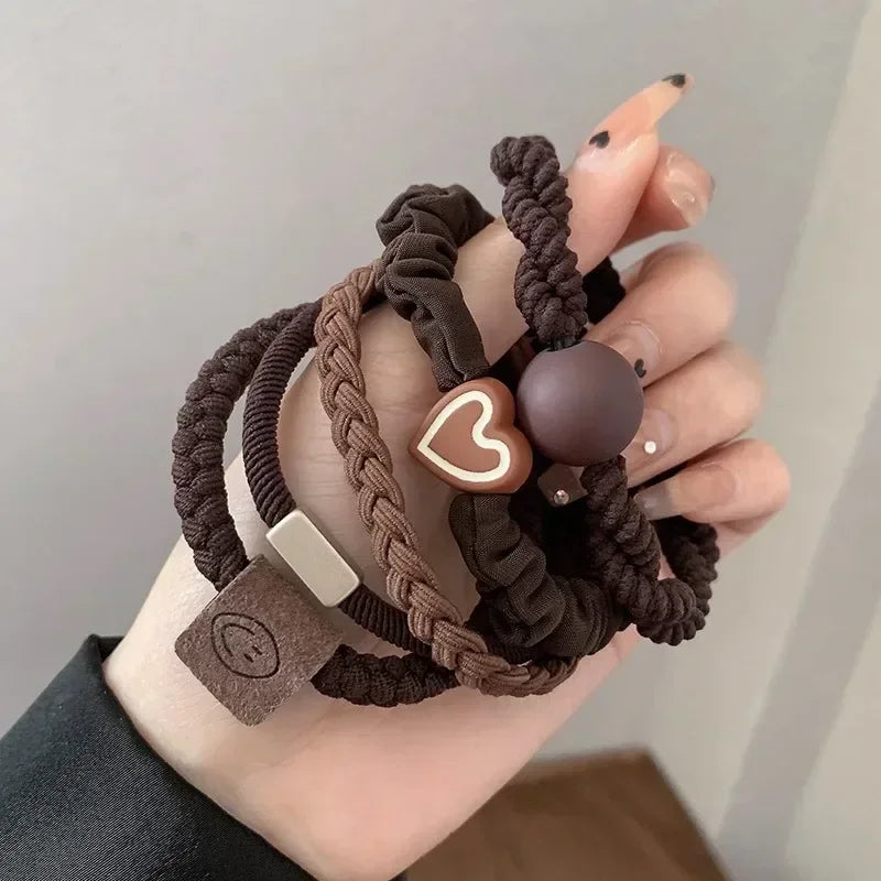5PCS Women's Hair Ring Set Hair Accessories High Elasticity Leather Band Simple Temperament High Ponytail Durability New Style