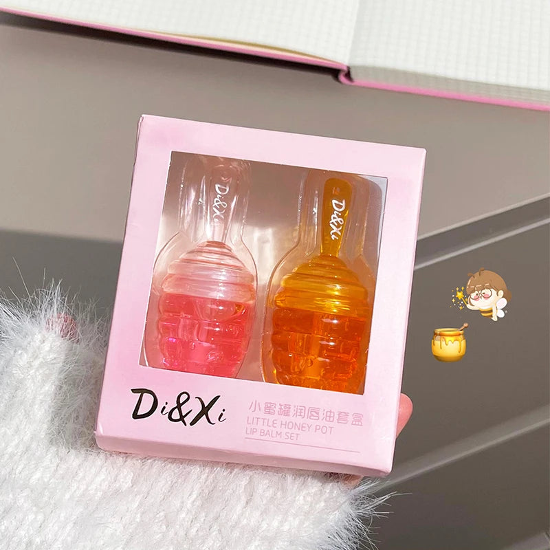 1/2pcs Honey Pot Lip Oil Long Lasting Moisturizing Clear Lip Oil Liquid Lipstick Lip Gloss Makeup Cosmetics