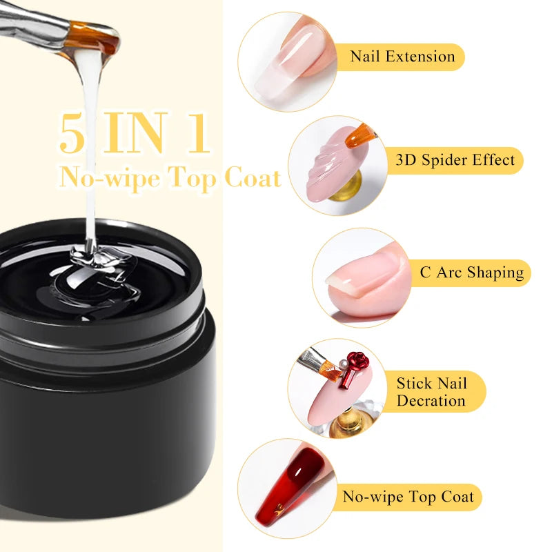 MTSSII 8ml 5 IN 1 No-wipe Top Coat Reinforcement Gel Nail Polish Efficient Function Adhesive Water Nail Art Gel DIY Design