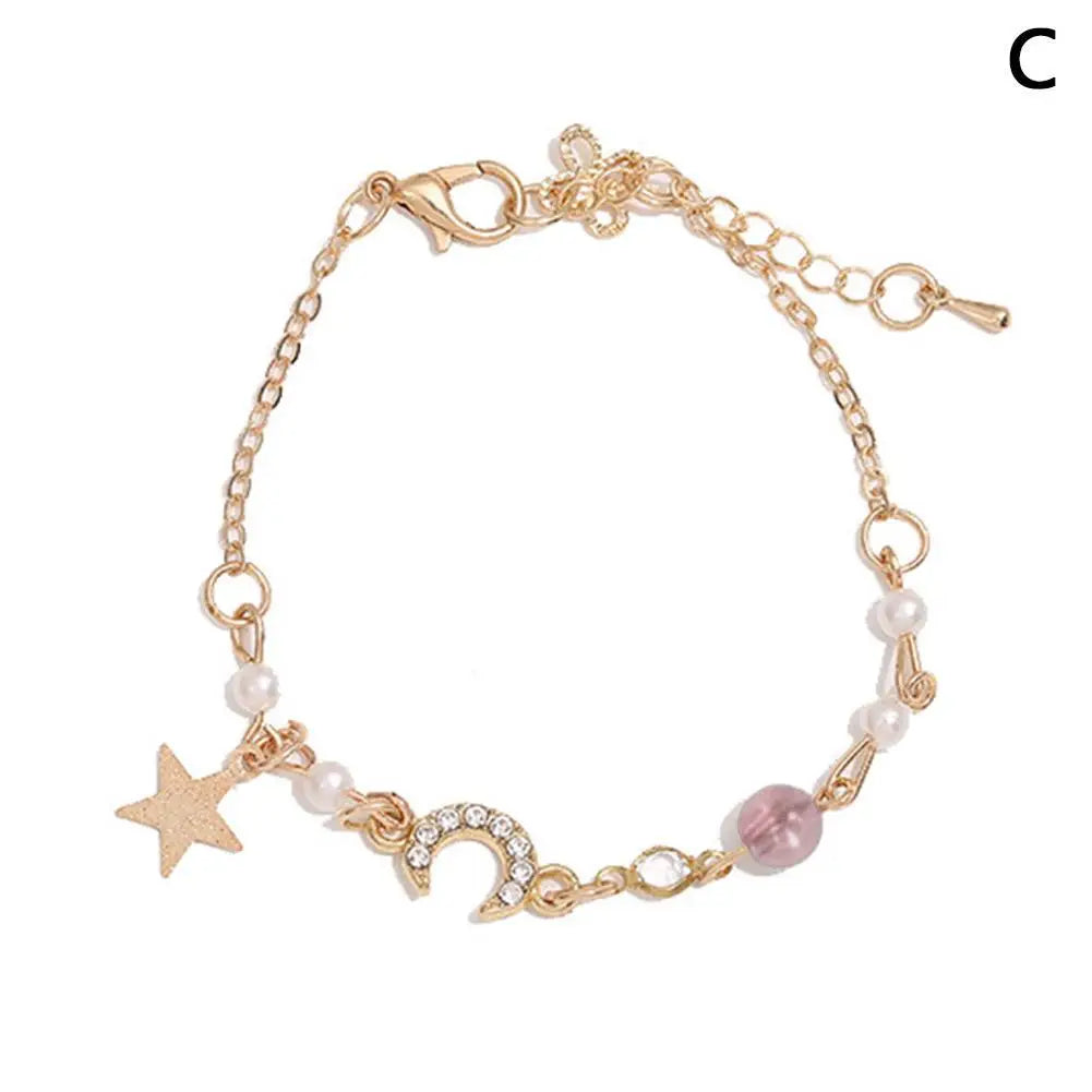 Korean Zircon Pearl Star Moon Bracelets For Women Cute Elegant Bow Adjustable Bracelet Bangle Girls Fashion Jewelry Party Gift