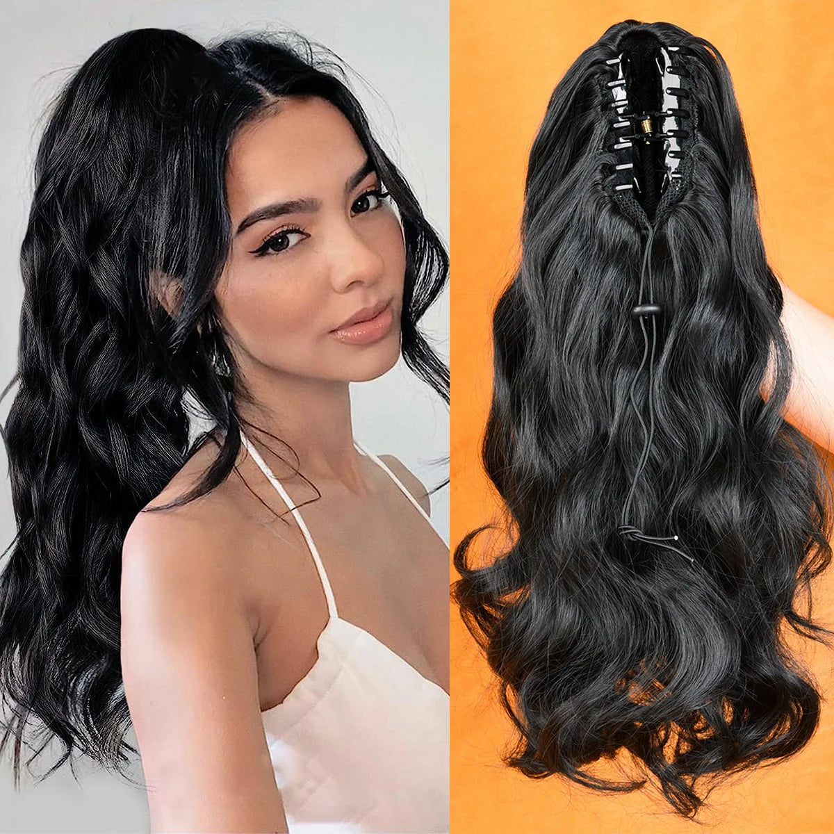 Synthetic Hair Piece Claw Clip in Ponytail Extension for women, Layered Wavy Hair Ponytail Extension, Soft Natural Looking