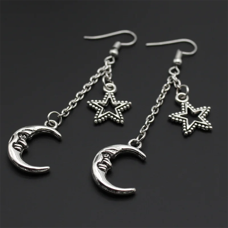 Fashion Classic Geometric Girl Star Moon Ear Hook Chain Crescent Alloy Pendant Female Earring Jewelry Gift