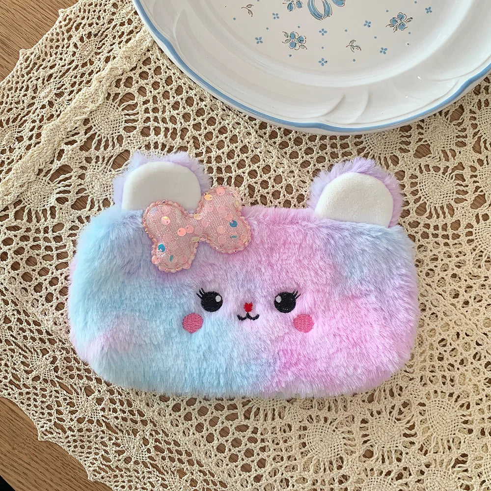 Cute Cat Pencil Case Plush Pencil Cases For Girls Trousse Scolaire Soft School Supplies Estuche Escolar Stationery Pencil Pouch
