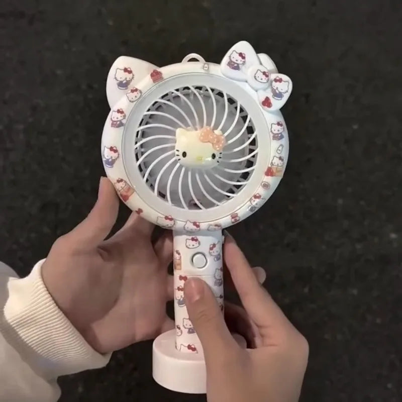 Kawaii Hello Kitty Small Fan with Light Anime Kt Cute Cartoon USB Charging Fan Travel Portable Handheld Fan Toys Girls Kids Gift