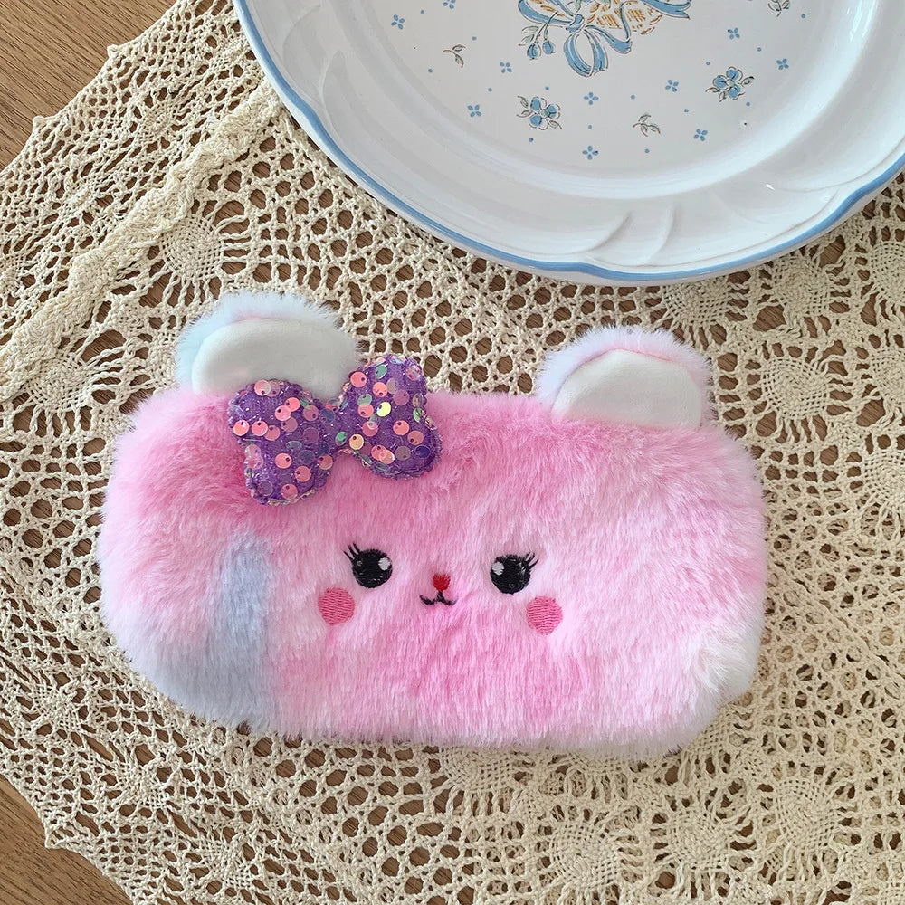 Cute Cat Pencil Case Plush Pencil Cases For Girls Trousse Scolaire Soft School Supplies Estuche Escolar Stationery Pencil Pouch