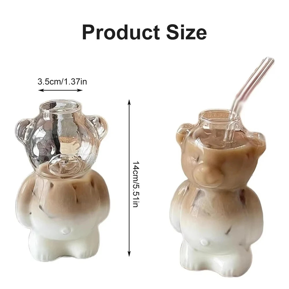 320ML Bear Shaped Glass Cup with Straw Transparent Coffee Mug Wine Glass Milk Tea Cup for Home Party Bar Restaurant Xmas Gift