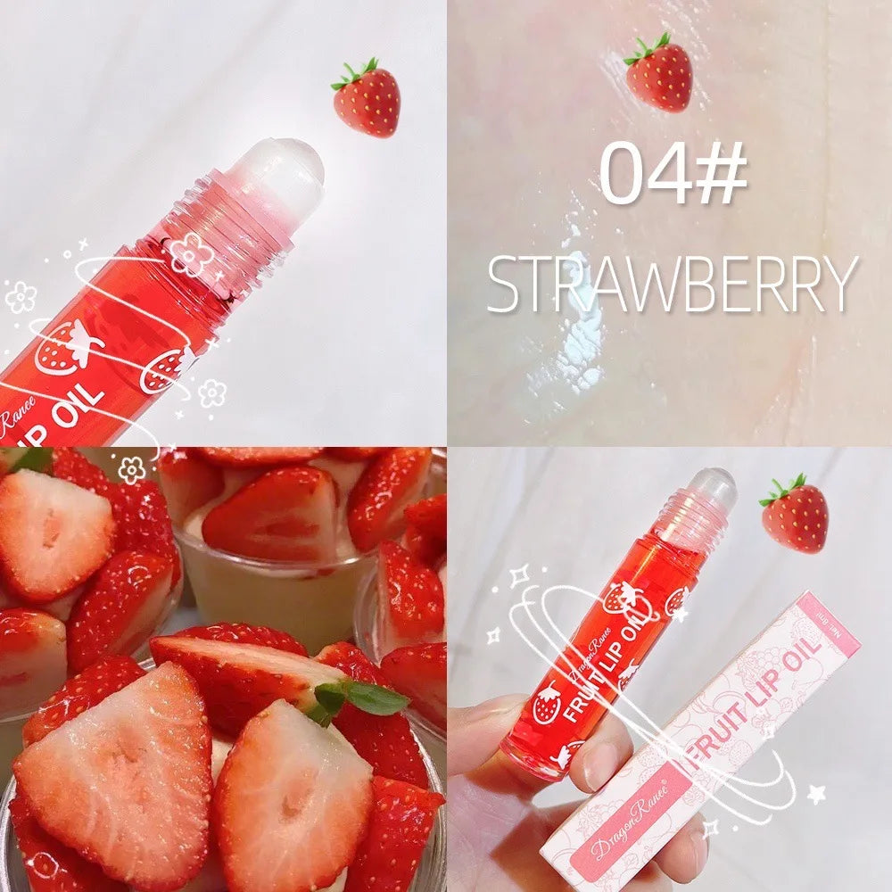 1Pcs Fresh Fruit Roll-On Lip Balm Moisturizing Clear Transparent Lip Oil Long Lasting Hydrating Lip Gloss Woman Makeup Cosmetics