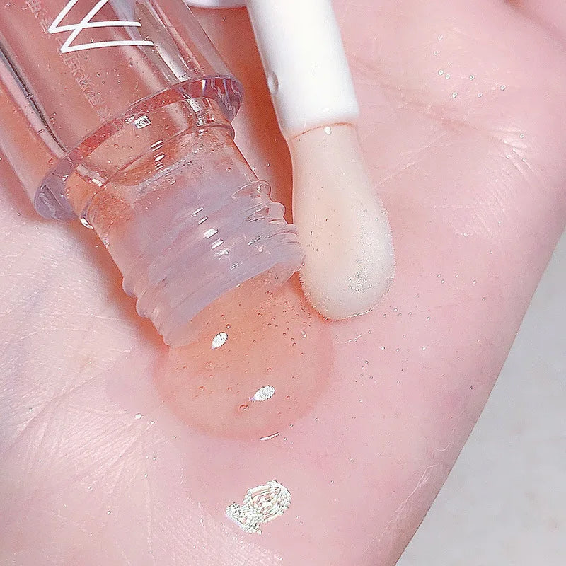 Transparent Honey Lip Oil Long-Lasting Moisturizing Lip Gloss Blam Fades Lip Lines Lipgloss with Big Brush Head Peach Milk Taste