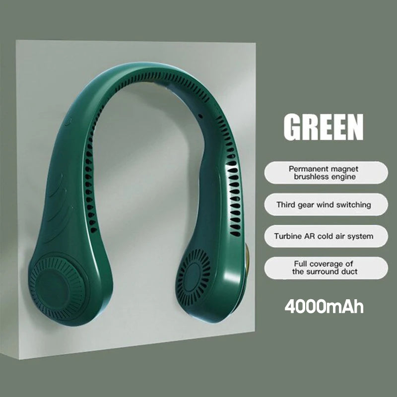 New Hanging Neck Fan Portable Cooling Fan USB Leafless 360 Degree Neckband Fan 78 Surround Air Outlets 4000Mah Rechargeable