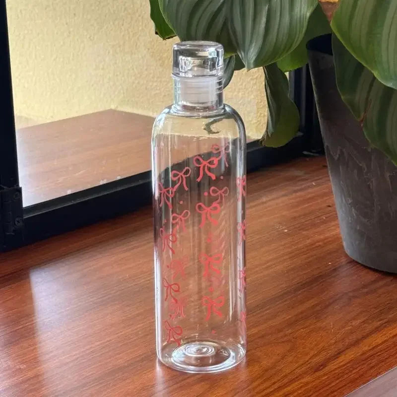 Kawaii Bow Plastic Water Bottle With Time Scale Transparent Water Cup For Outdoor Sports Drinking 500ML Juice Milk Water Bottle