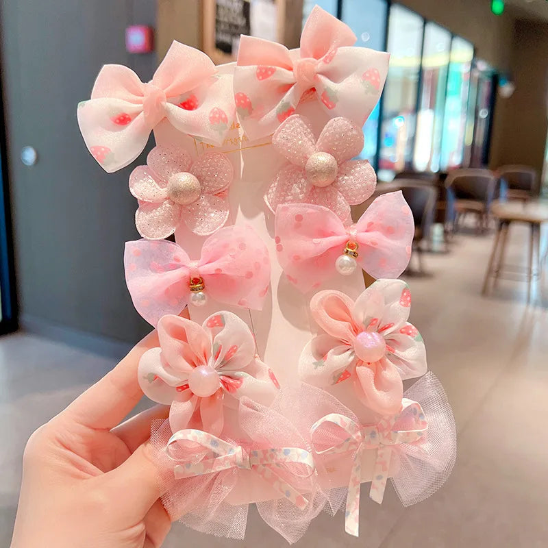 10Pcs/Set Big Bow Flower Elastic Hairbands Children Girls Sweet Hair Ties Fashion Headbands Hair Accessories Rubber Band For Kid