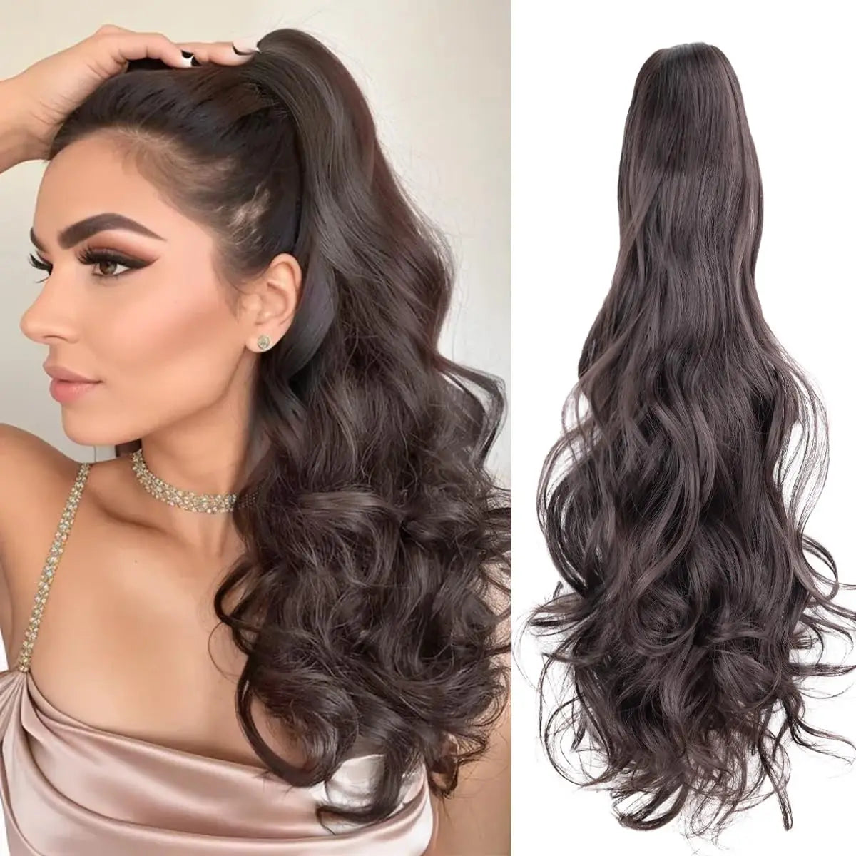 Synthetic Hair Piece Claw Clip in Ponytail Extension for women, Layered Wavy Hair Ponytail Extension, Soft Natural Looking