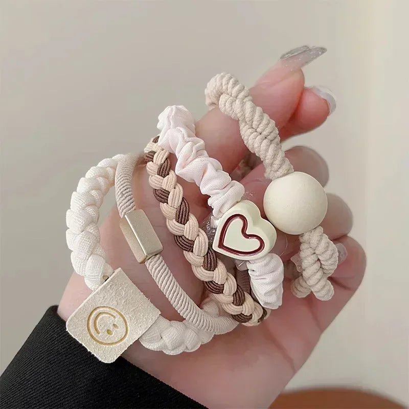 5PCS Women's Hair Ring Set Hair Accessories High Elasticity Leather Band Simple Temperament High Ponytail Durability New Style