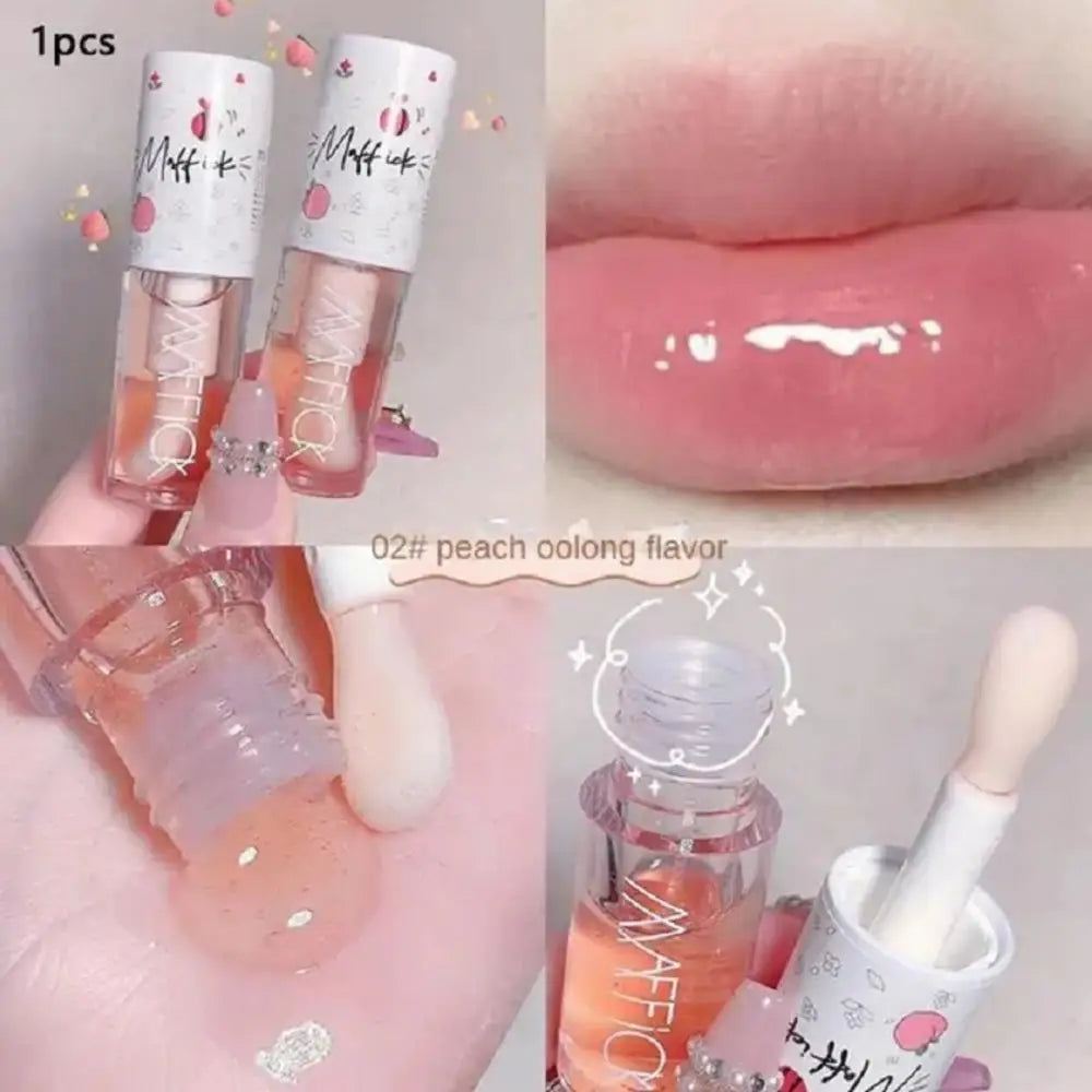 Transparent Honey Lip Oil Long-Lasting Moisturizing Lip Gloss Blam Fades Lip Lines Lipgloss with Big Brush Head Peach Milk Taste