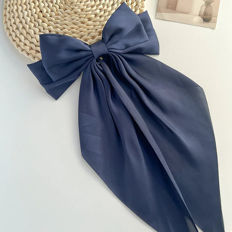 Bow Ribbon Hair Clip Women Solid Color Satin Ribbon Long Big Bows Hairpin Bowknot Barrettes Hair Accessories For Girls