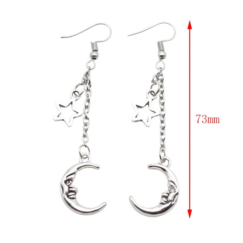 Fashion Classic Geometric Girl Star Moon Ear Hook Chain Crescent Alloy Pendant Female Earring Jewelry Gift